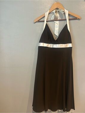 Ruby Rox Brown Y2K Halter Knee -Length Dress with Ivory Satin Accents